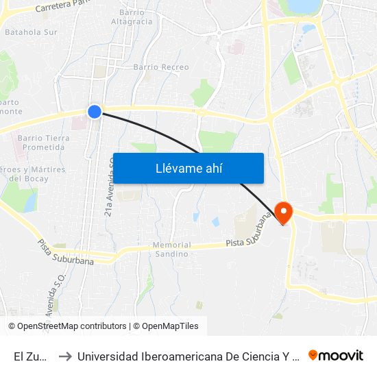 El Zumen to Universidad Iberoamericana De Ciencia Y Tecnología map