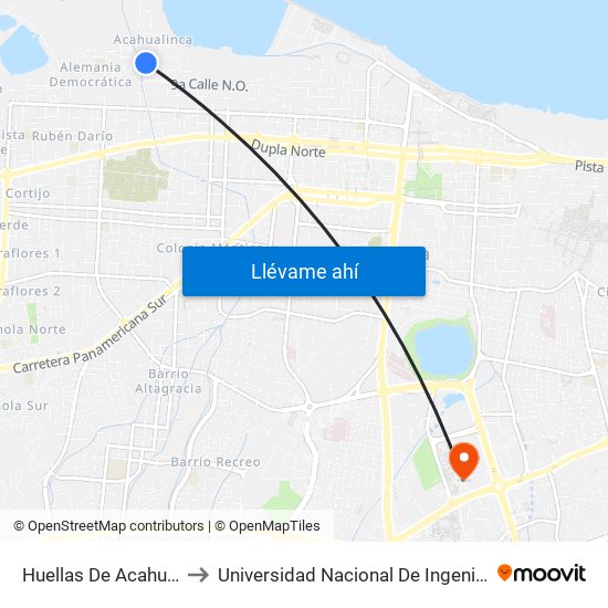 Huellas De Acahualinca to Universidad Nacional De Ingenieria (Uni) map