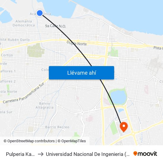 Pulperia Karla to Universidad Nacional De Ingenieria (Uni) map