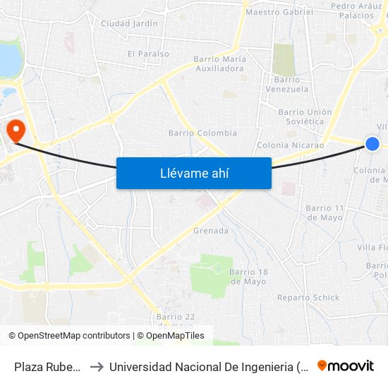 Plaza Rubenia to Universidad Nacional De Ingenieria (Uni) map