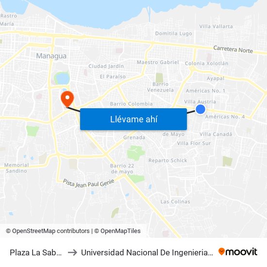 Plaza La Sabana to Universidad Nacional De Ingenieria (Uni) map