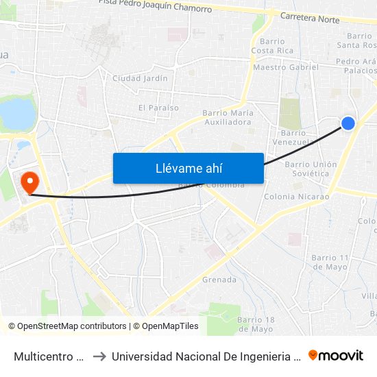 Multicentro Sur to Universidad Nacional De Ingenieria (Uni) map