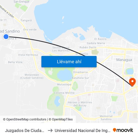 Juzgados De Ciudad Sandino to Universidad Nacional De Ingenieria (Uni) map