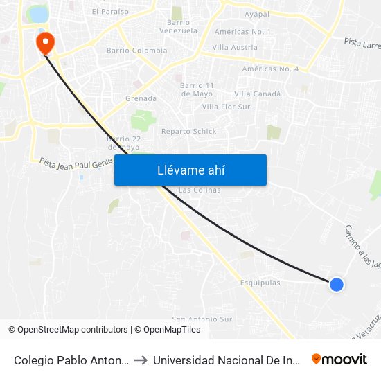 Colegio Pablo Antonio Cuadra to Universidad Nacional De Ingenieria (Uni) map