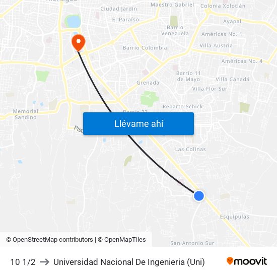 10 1/2 to Universidad Nacional De Ingenieria (Uni) map