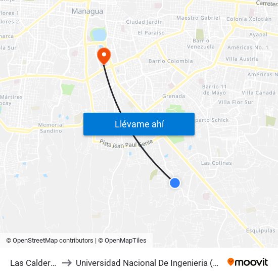 Las Calderas to Universidad Nacional De Ingenieria (Uni) map
