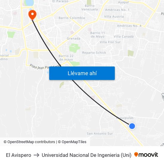 El Avispero to Universidad Nacional De Ingenieria (Uni) map