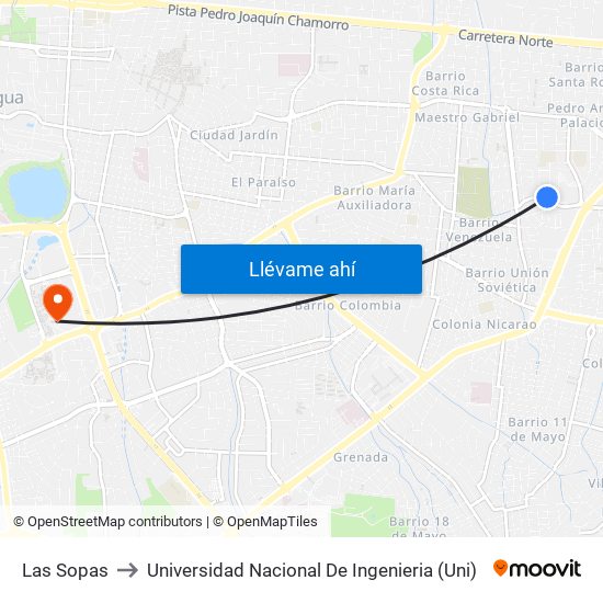 Las Sopas to Universidad Nacional De Ingenieria (Uni) map
