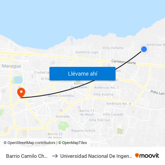 Barrio Camilo Chamorro to Universidad Nacional De Ingenieria (Uni) map