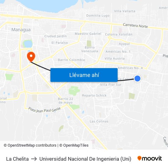 La Chelita to Universidad Nacional De Ingenieria (Uni) map