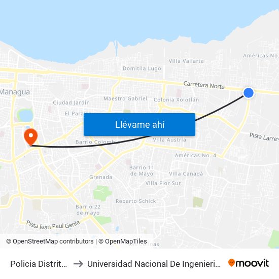 Policia Distrito VI to Universidad Nacional De Ingenieria (Uni) map