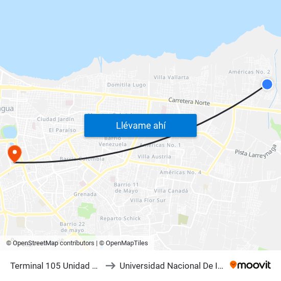 Terminal 105 Unidad De Proposito to Universidad Nacional De Ingenieria (Uni) map