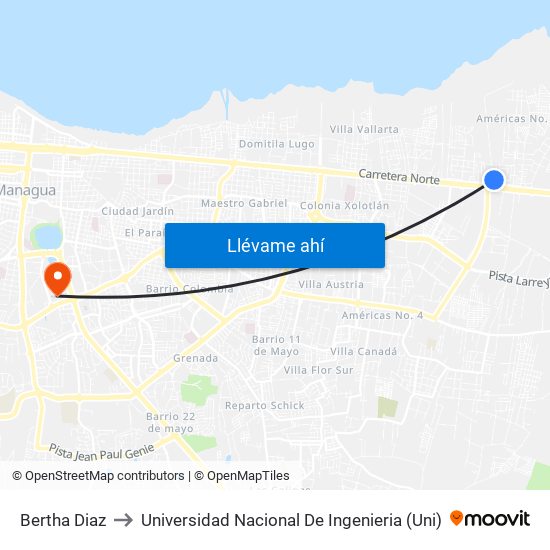 Bertha Diaz to Universidad Nacional De Ingenieria (Uni) map