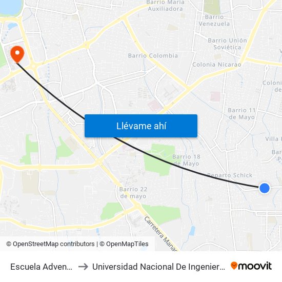 Escuela Adventista to Universidad Nacional De Ingenieria (Uni) map