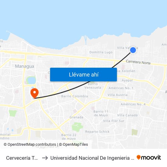 Cervecería Toña to Universidad Nacional De Ingenieria (Uni) map