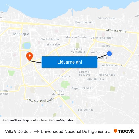 Villa 9 De Junio to Universidad Nacional De Ingenieria (Uni) map