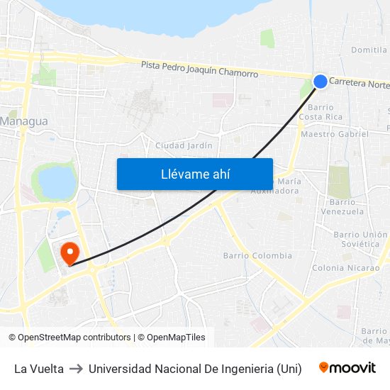 La Vuelta to Universidad Nacional De Ingenieria (Uni) map