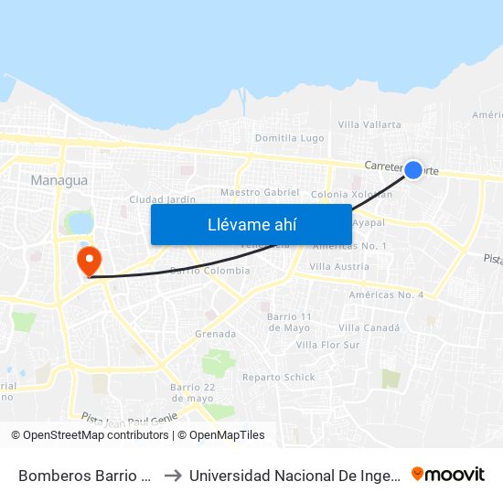 Bomberos Barrio Waspán to Universidad Nacional De Ingenieria (Uni) map