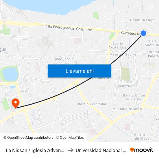 La Nissan / Iglesia Adventista Carretera Norte to Universidad Nacional De Ingenieria (Uni) map