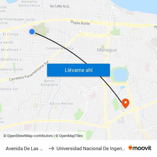 Avenida De Las Milicias to Universidad Nacional De Ingenieria (Uni) map