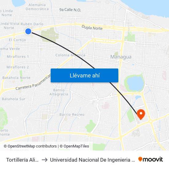Tortillería Alicia to Universidad Nacional De Ingenieria (Uni) map