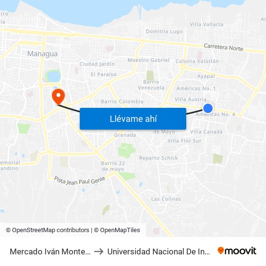 Mercado Iván Montenegro Sur to Universidad Nacional De Ingenieria (Uni) map