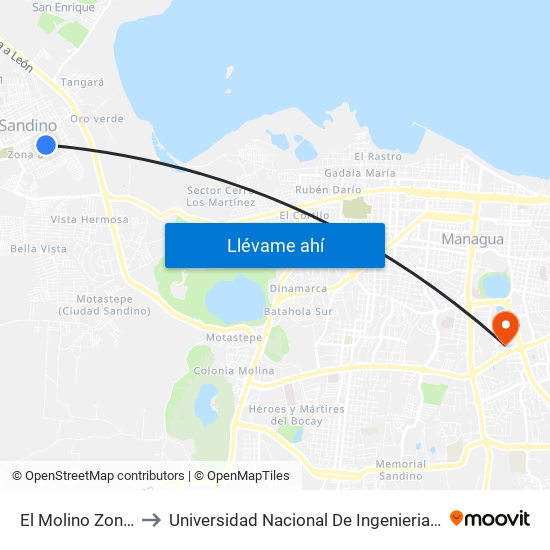 El Molino Zona 8 to Universidad Nacional De Ingenieria (Uni) map