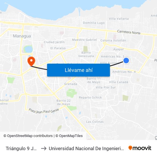 Triángulo 9 Junio to Universidad Nacional De Ingenieria (Uni) map