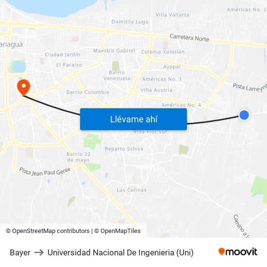 Bayer to Universidad Nacional De Ingenieria (Uni) map