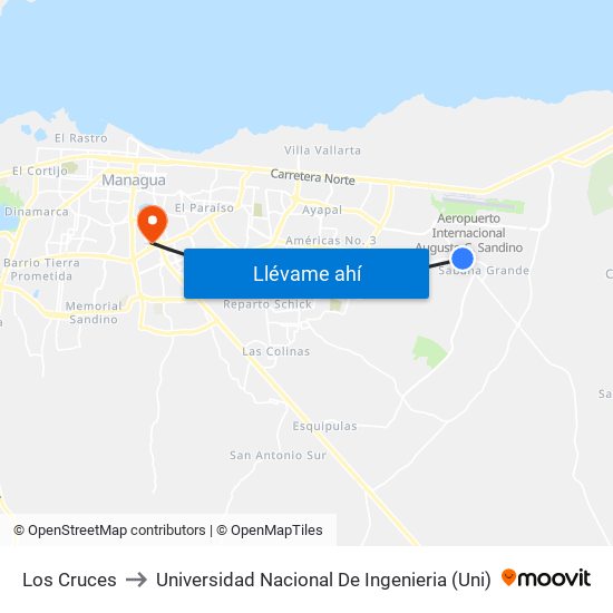 Los Cruces to Universidad Nacional De Ingenieria (Uni) map