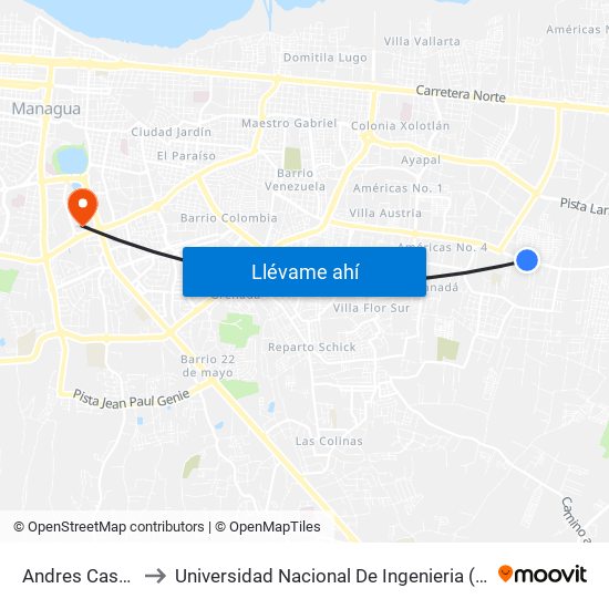 Andres Castro to Universidad Nacional De Ingenieria (Uni) map