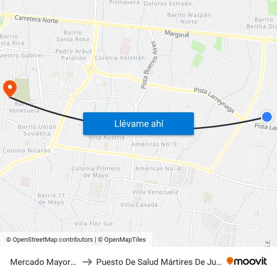 Mercado Mayoreo to Puesto De Salud Mártires De Julio map