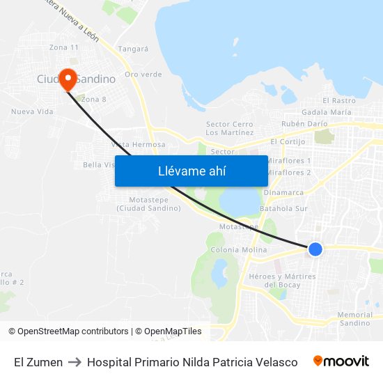 El Zumen to Hospital Primario Nilda Patricia Velasco map