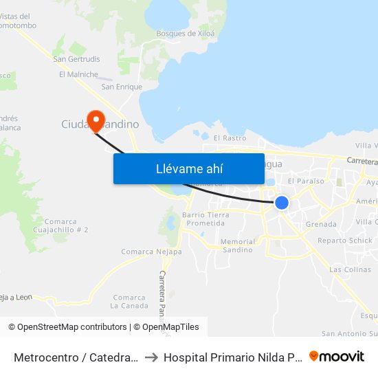 Metrocentro / Catedral De Managua to Hospital Primario Nilda Patricia Velasco map