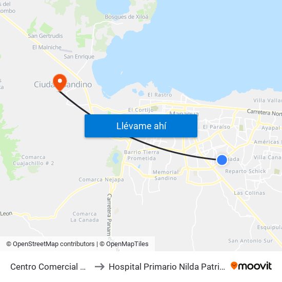 Centro Comercial Managua to Hospital Primario Nilda Patricia Velasco map