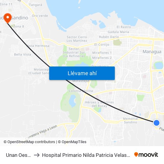 Unan Oeste to Hospital Primario Nilda Patricia Velasco map