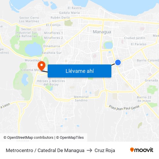 Metrocentro / Catedral De Managua to Cruz Roja map