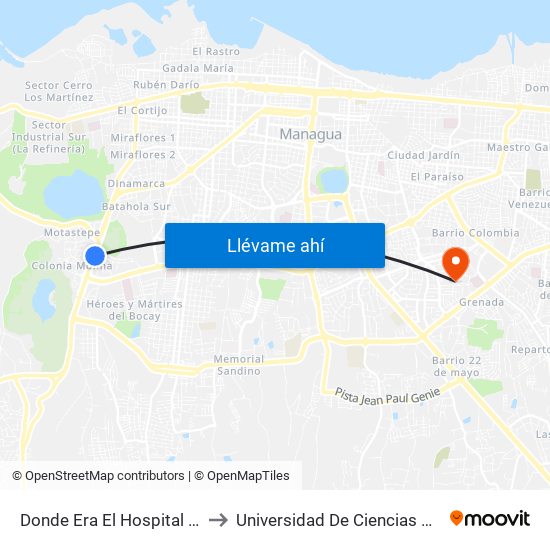 Donde Era El Hospital Velez Paiz to Universidad De Ciencias Comerciales map