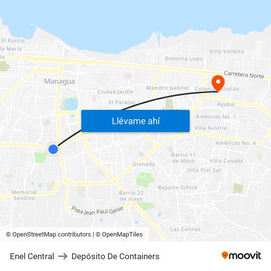 Enel Central to Depósito De Containers map