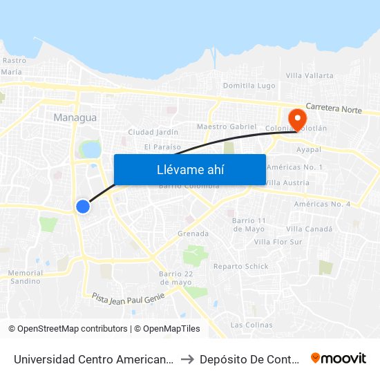 Universidad Centro Americana (Uca) to Depósito De Containers map