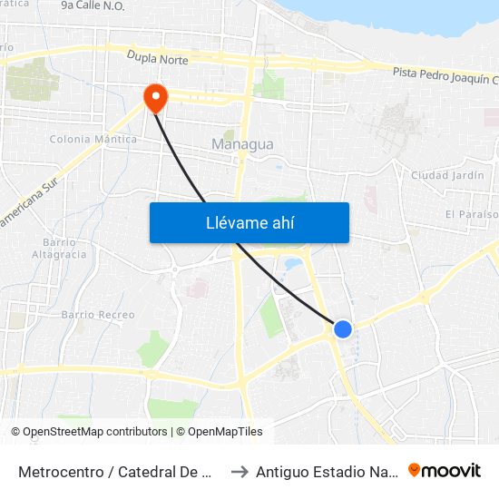 Metrocentro / Catedral De Managua to Antiguo Estadio Nacional map