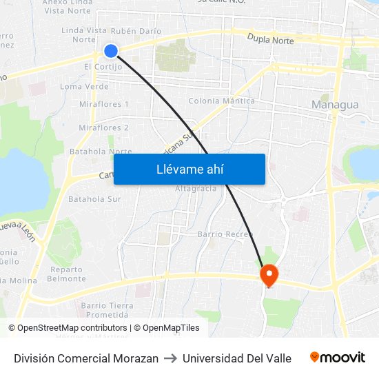 División  Comercial Morazan to Universidad Del Valle map
