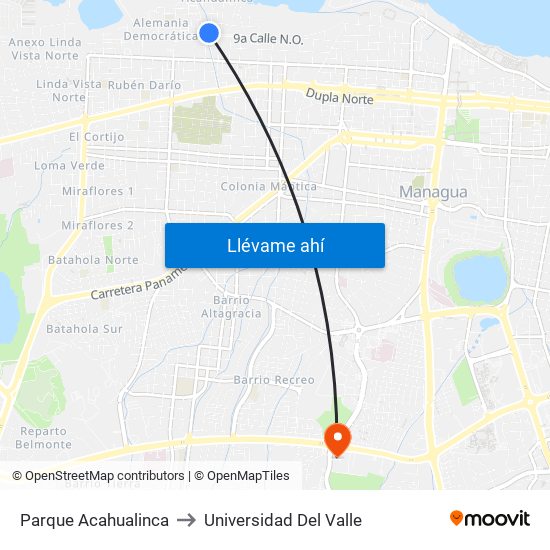 Parque Acahualinca to Universidad Del Valle map