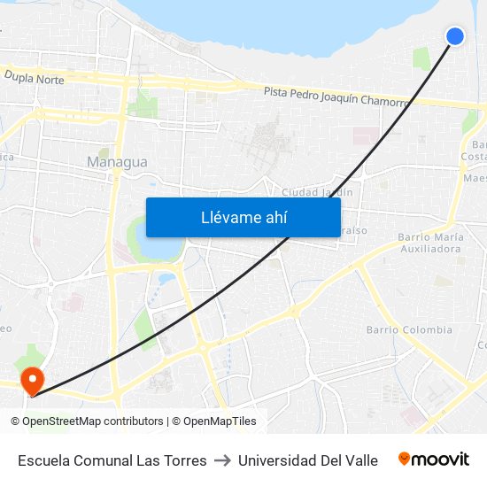 Escuela Comunal Las Torres to Universidad Del Valle map