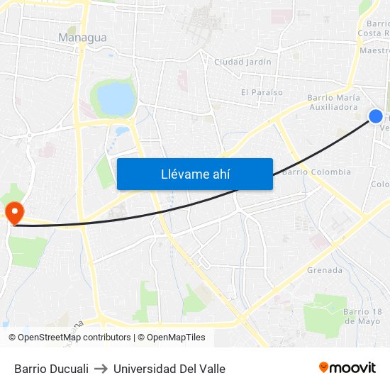 Barrio Ducuali to Universidad Del Valle map