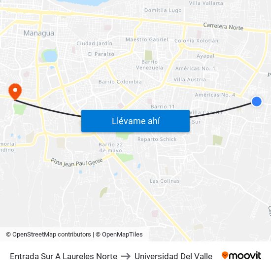 Entrada Sur A Laureles Norte to Universidad Del Valle map