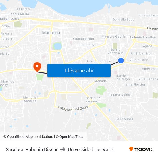 Sucursal Rubenia Dissur to Universidad Del Valle map
