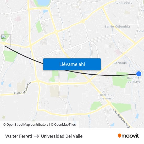 Walter Ferreti to Universidad Del Valle map