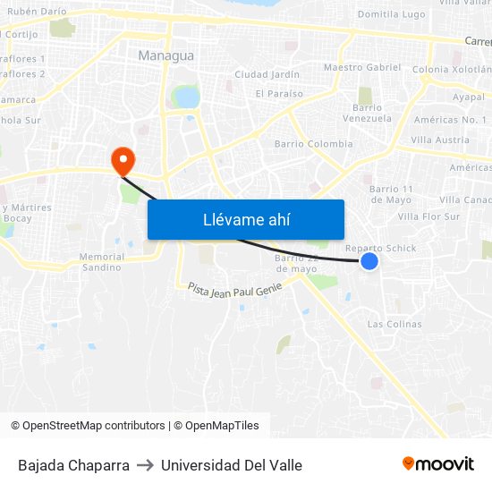 Bajada Chaparra to Universidad Del Valle map