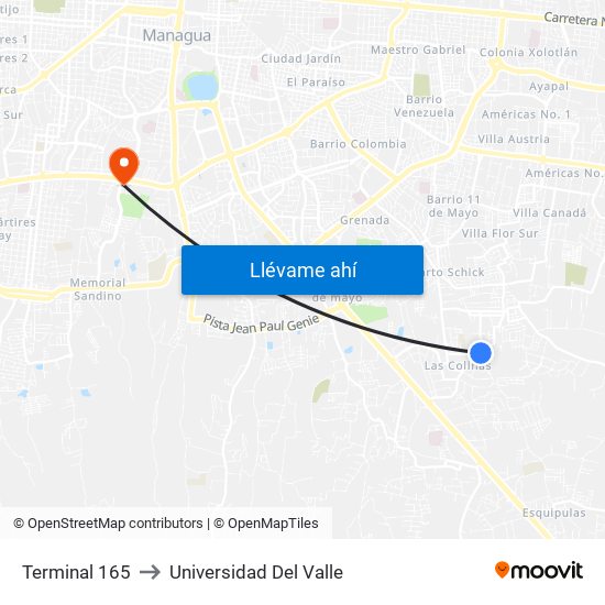 Terminal 165 to Universidad Del Valle map